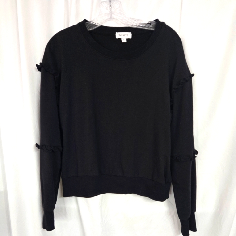 Evereve Sonia Ruffle Crew Neck Sweatshirt Black Size S